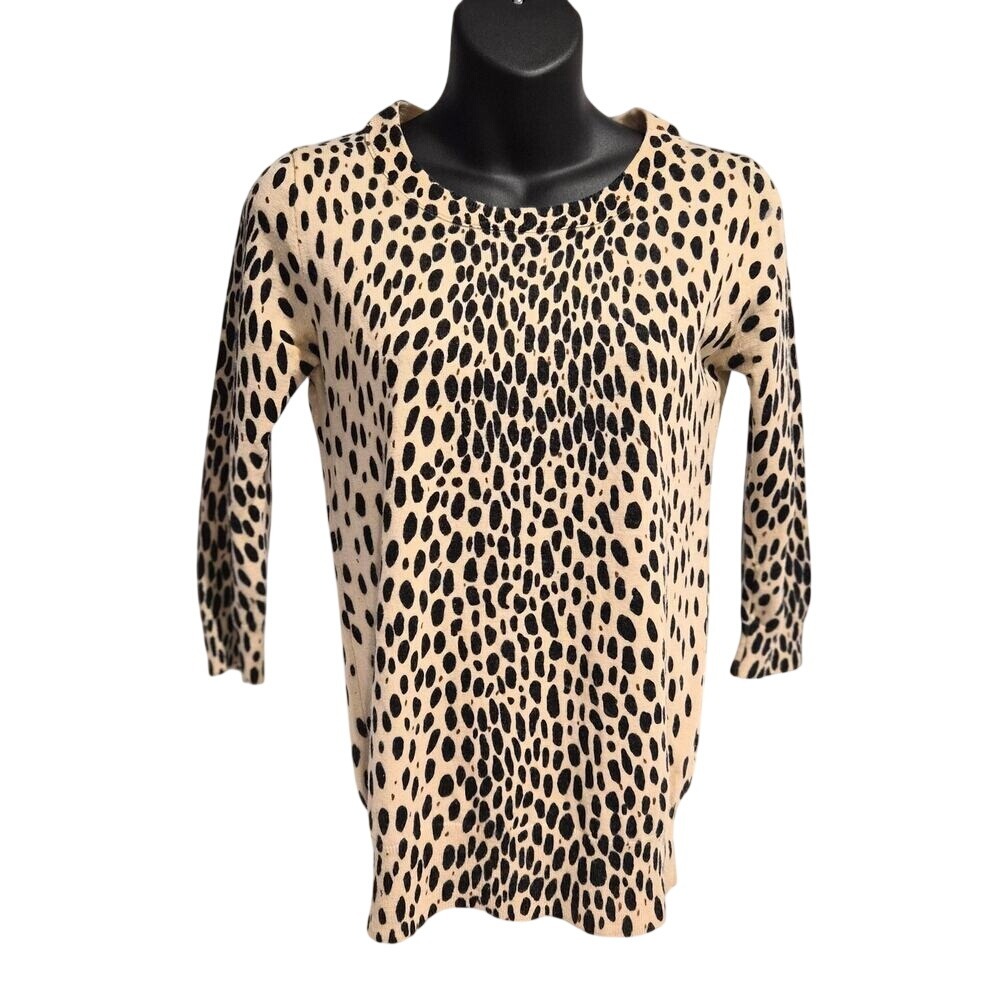 J.Crew Tippi Leopard‎ Print 100% Merino Wool Sweater Tan Black XS 23052